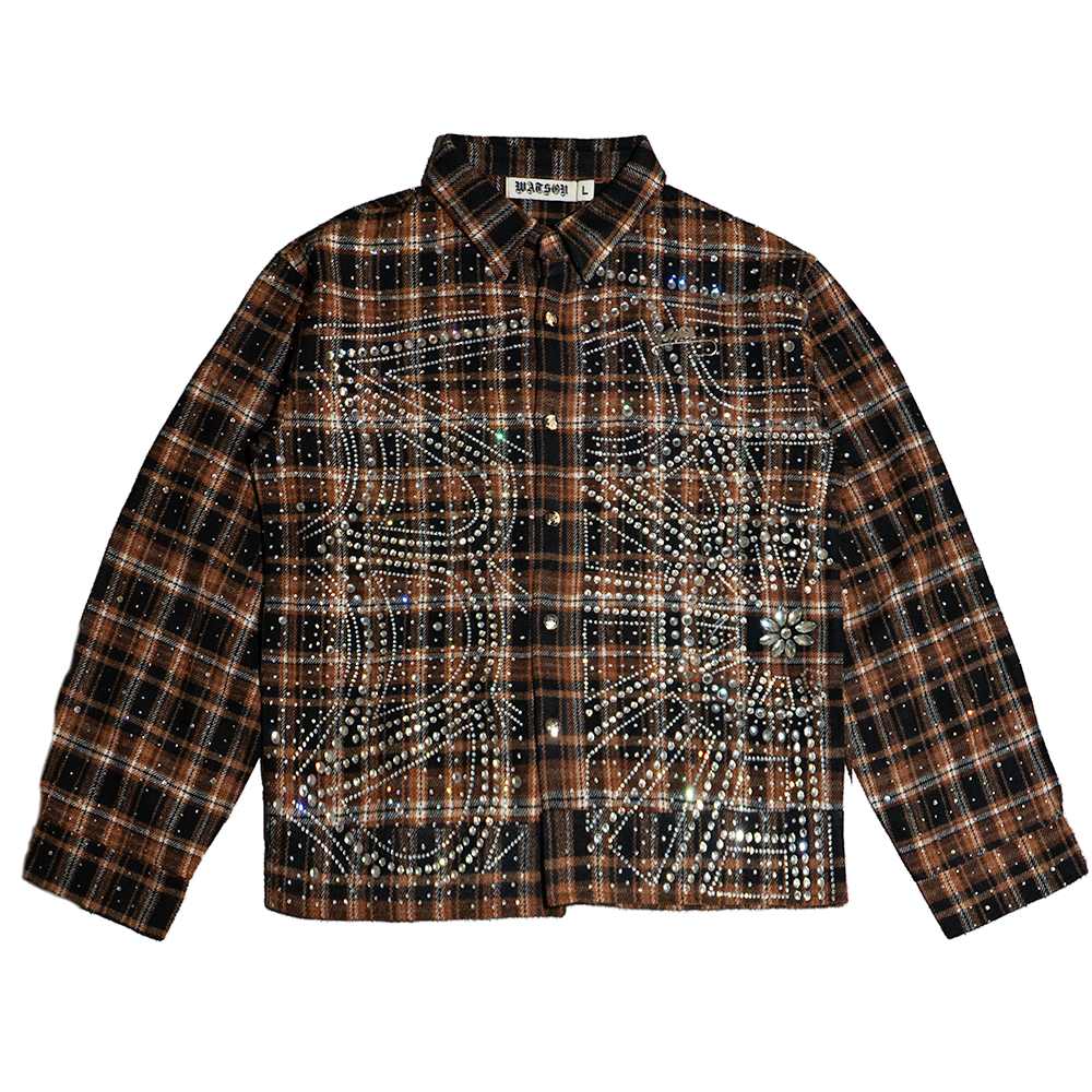 WATSON SPIDER WEB CRYSTAL FLANNEL SHIRT (ORANGE & BLACK) M / ORANGE/BLACK