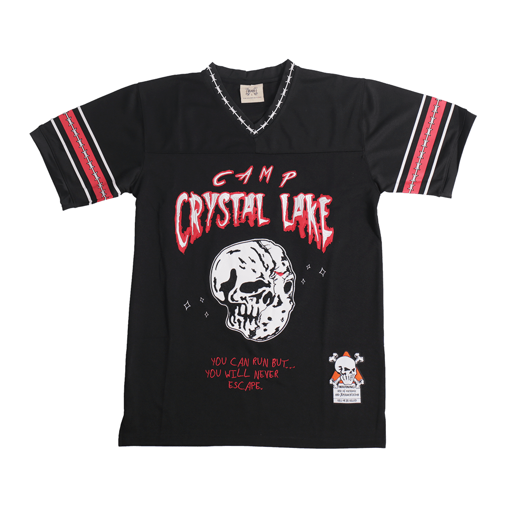 BRAND X CAMP CRYSTAL LAKE JASON BLACK FOOTBALL JERSEY - Allstarelite.com