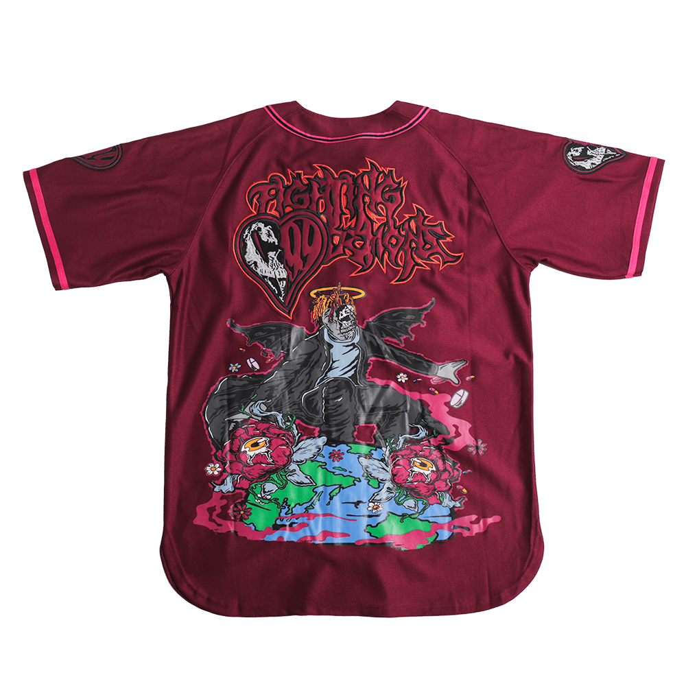 BRAND X JUICE WRLD FIGHTING DEMONS YOUTH PURPLE BASEBALL JERSEY - Allstarelite.com