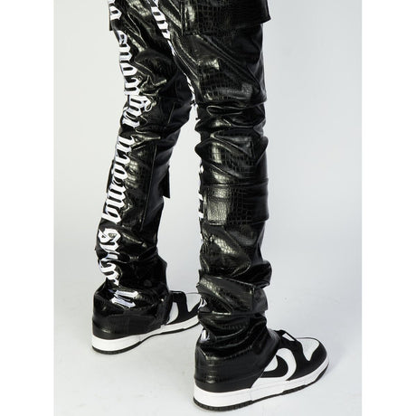 Politics Jeans - Harris - Alligator Leather Stacked Flare with Embroidery - Black And White  - 561