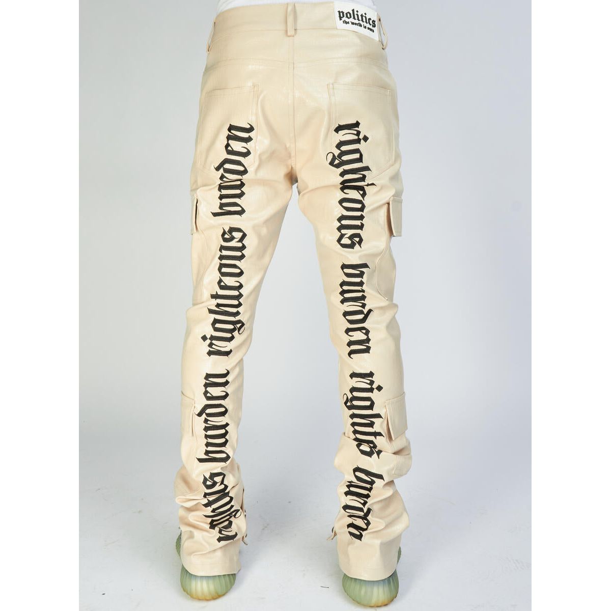Politics Jeans - Harris - Alligator Leather Stacked Flare with Embroidery - Cream And Black - 564