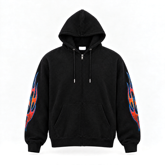 CRUCIFIX ZIP UP HOODIE (BLACK)