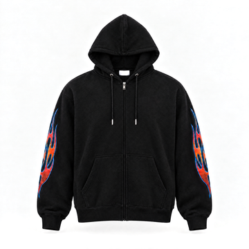 FLAME ZIP UP HOOD (BLACK)