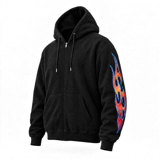 FLAME ZIP UP HOOD (BLACK)