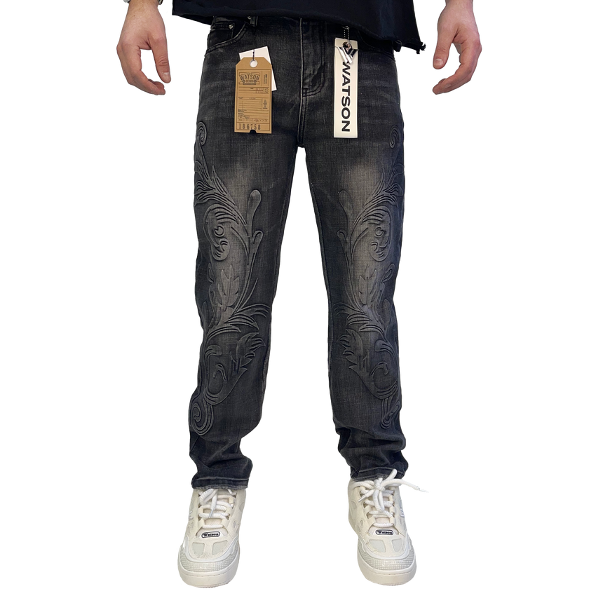 BLACK EMBOSSED MURAL WATSON DENIM
