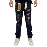 BLACK DISTRESSED MULTI RIP WATSON DENIM