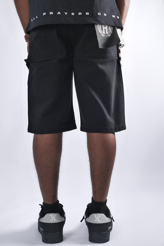 WATSON DIAMOND CROSS PIN BLACK DENIM SHORTS