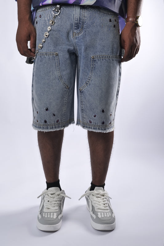 WATSON PURPLE PEAR DIAMOND LIGHT WASH DENIM SHORTS