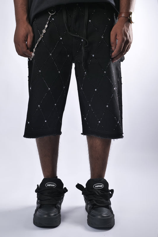 WATSON BLACK DIAMOND DENIM SHORTS