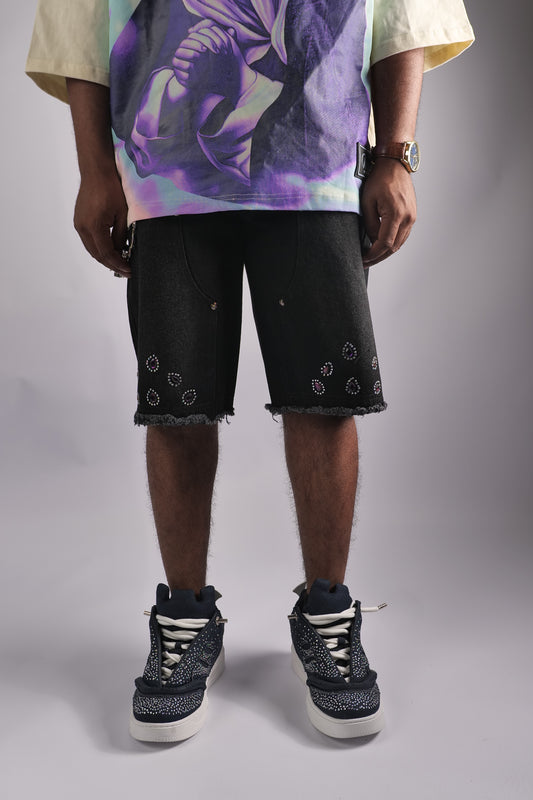 WATSON PURPLE PEAR DIAMOND BLACK DENIM SHORTS