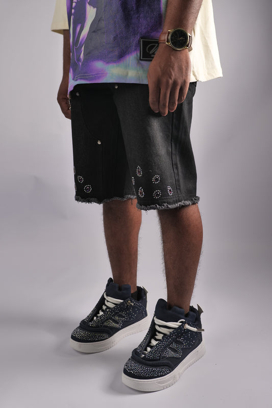 WATSON PURPLE PEAR DIAMOND BLACK DENIM SHORTS