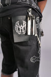 WATSON CROSS EMBELLISHED BLACK DENIM SHORTS