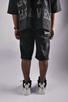 WATSON CROSS EMBELLISHED BLACK DENIM SHORTS
