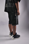 WATSON CROSS EMBELLISHED BLACK DENIM SHORTS