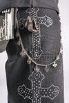 WATSON CROSS EMBELLISHED BLACK DENIM SHORTS