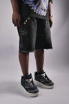 WATSON CROSS EMBELLISHED BLACK DENIM SHORTS