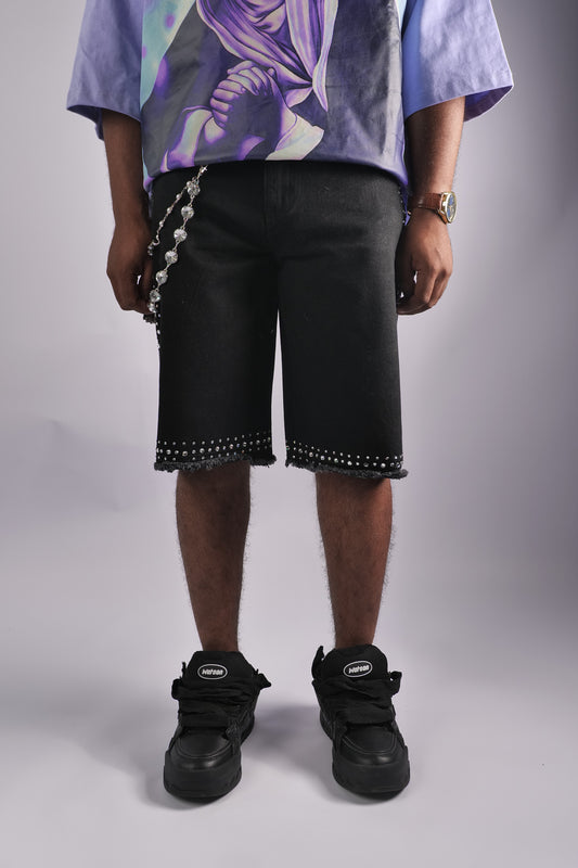 WATSON MULTI STONE BLACK DENIM SHORTS