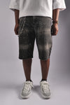MULTI RHINESTONE BLACK DENIM CARPENTER SHORTS