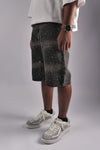 MULTI RHINESTONE BLACK DENIM CARPENTER SHORTS