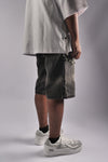 MULTI RHINESTONE BLACK DENIM CARPENTER SHORTS