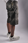 MULTI RHINESTONE BLACK DENIM CARPENTER SHORTS