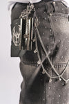 MULTI RHINESTONE BLACK DENIM CARPENTER SHORTS