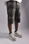 MULTI RHINESTONE BLACK DENIM CARPENTER SHORTS
