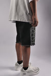 WATSON STAR RHINESTONE PATTERN BLACK DENIM SHORTS