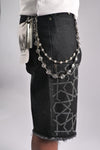 WATSON STAR RHINESTONE PATTERN BLACK DENIM SHORTS