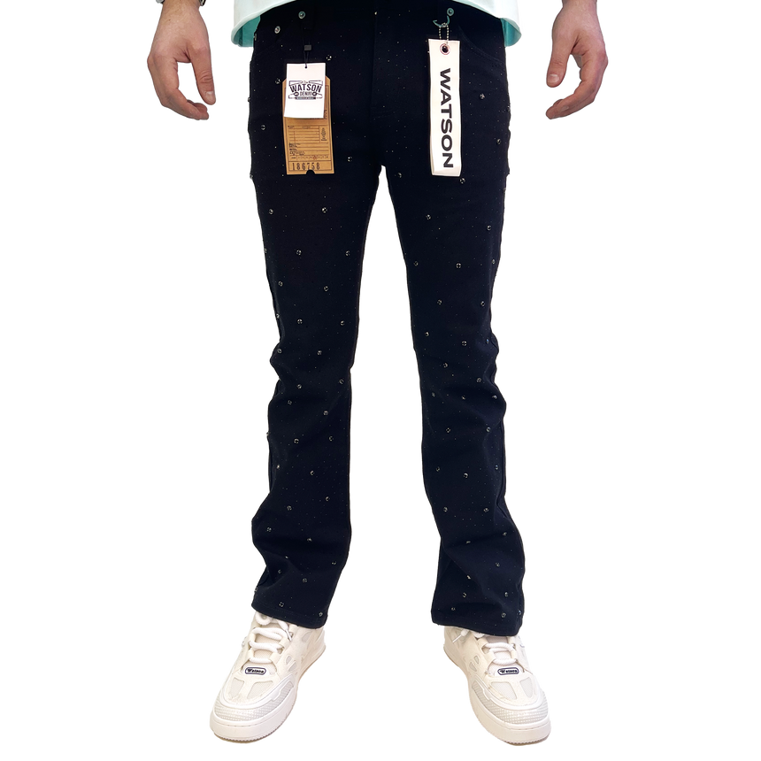 BLACK EMBELLISHED RHINESTONE CRYSTAL WATSON DENIM