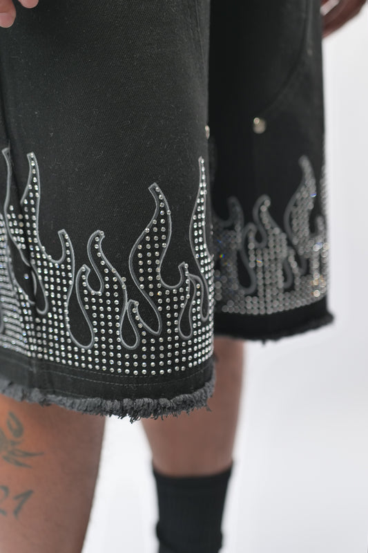WATSON FLAME BLACK DENIM SHORTS