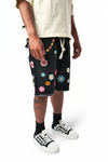 WATSON CROCHET FLOWER BLACK WASH DENIM SHORTS