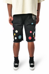 WATSON CROCHET FLOWER BLACK WASH DENIM SHORTS