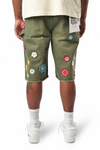 WATSON CROCHET FLOWER JADE DENIM SHORTS