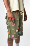 WATSON CROCHET FLOWER JADE DENIM SHORTS