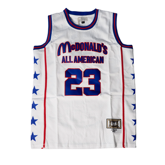 McDonalds All American Jordan Basketball Jersey (White), white, blue and red sleeveless basketball jersey