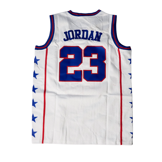 McDonalds All American Jordan Basketball Jersey (White), white, blue and red sleeveless basketball jersey – alternate view 2
