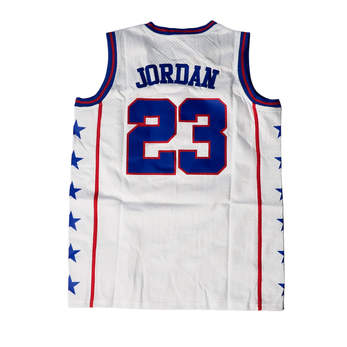 McDonalds All American Jordan Basketball Jersey (White), white, blue and red sleeveless basketball jersey – alternate view 2