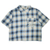 CREAM STAR CRYSTAL EMBROIDERED FLOWER SHORT SLEEVE FLANNEL (BLUE)
