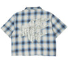 CREAM STAR CRYSTAL EMBROIDERED FLOWER SHORT SLEEVE FLANNEL (BLUE)
