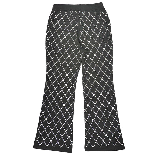 WATSON DIAMOND PATTERN EMBELLISHED BLACK PANTS