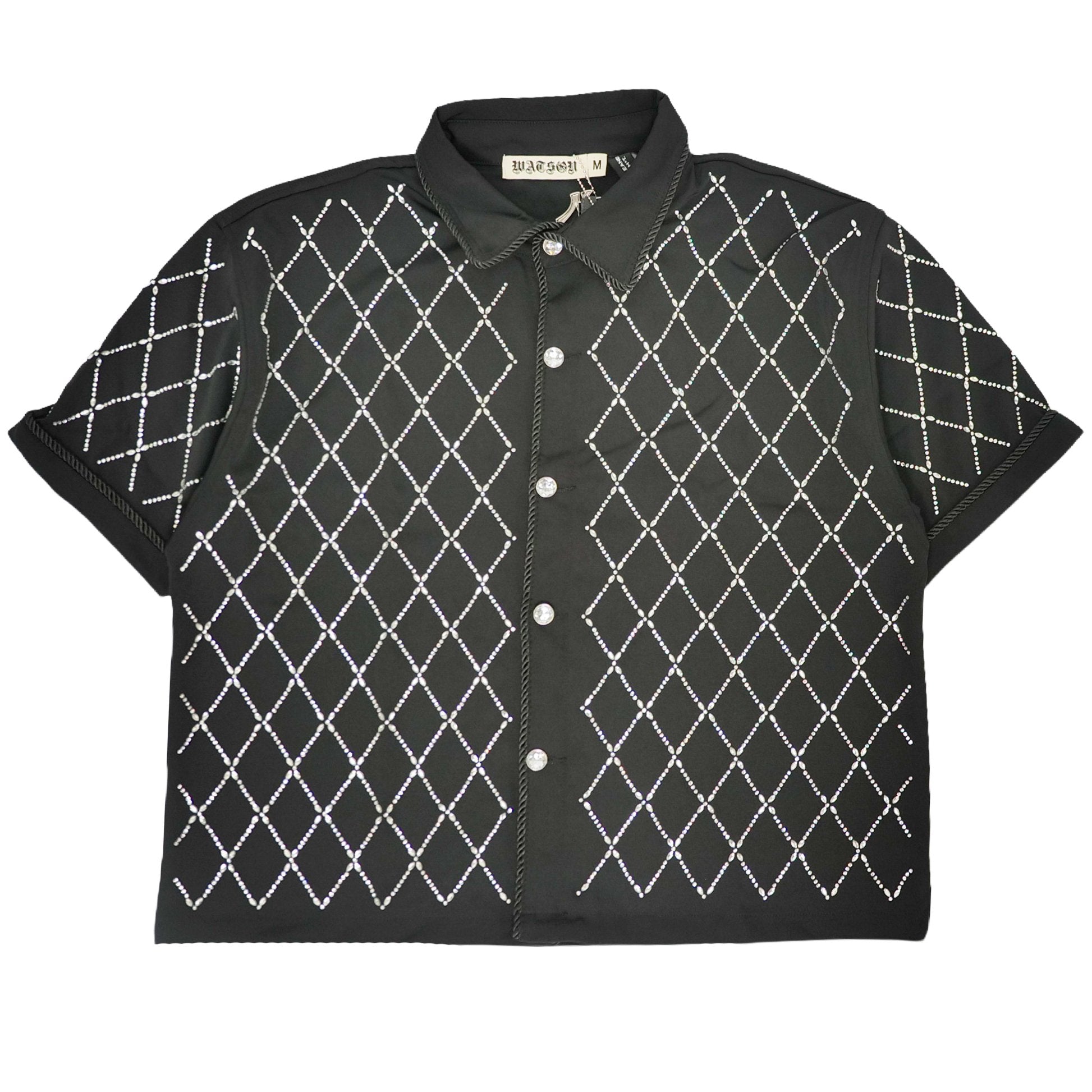 WATSON ROPE DIAMOND EMBELLISHED BLACK BUTTON SHIRT