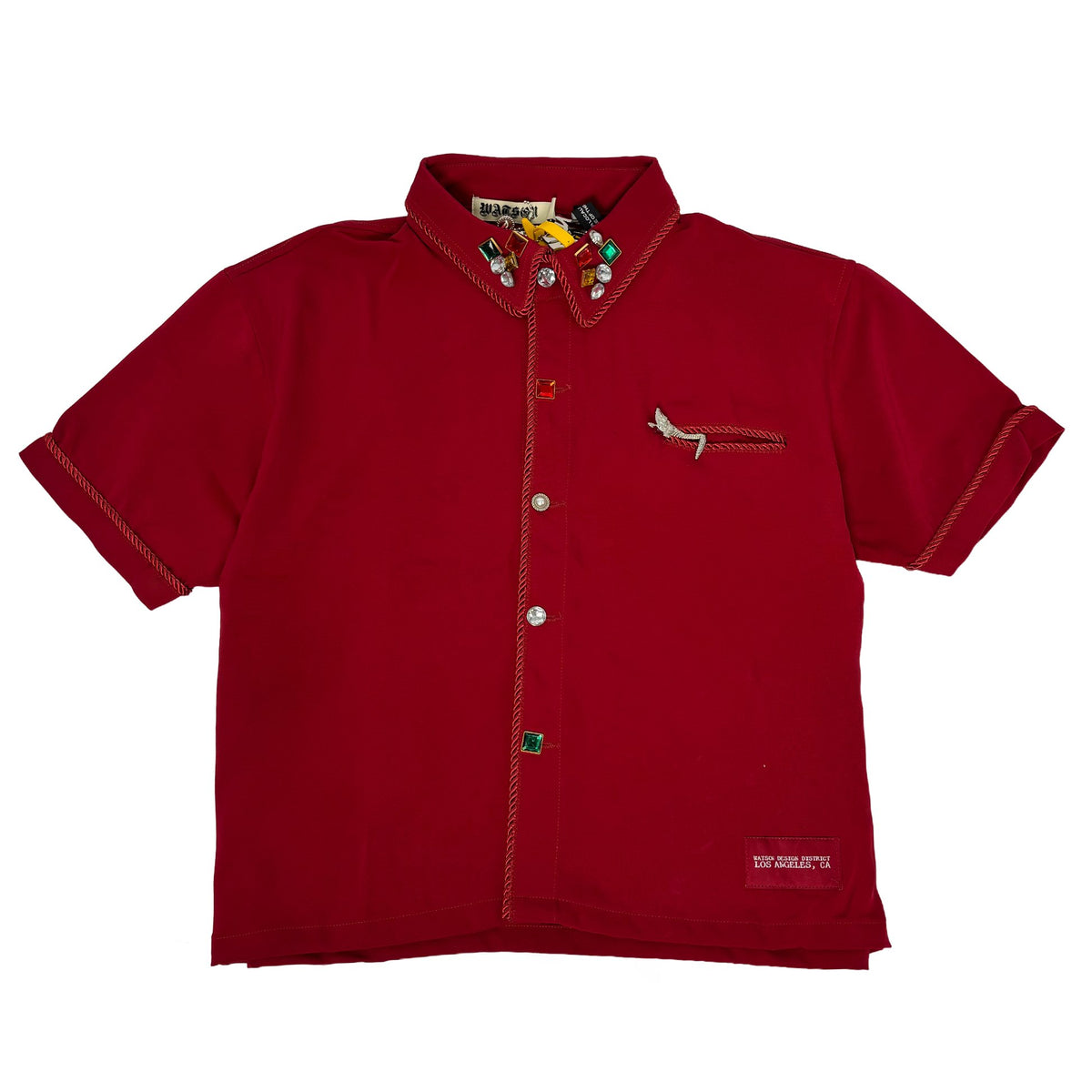 WATSON ROPE EMBELLISHED COLLAR RED DAHLIA BUTTON SHIRT