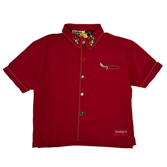 WATSON ROPE EMBELLISHED COLLAR RED DAHLIA BUTTON SHIRT