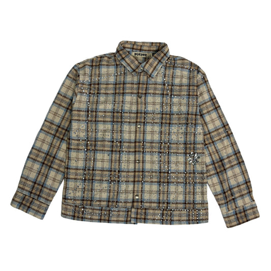 WATSON SPIDER WEB CRYSTAL ICE BLUE DIP DYE FLANNEL SHIRT