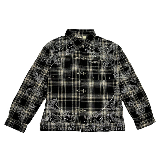 WATSON PAISLEY RHINESTONE BLACK FLANNEL SHIRT