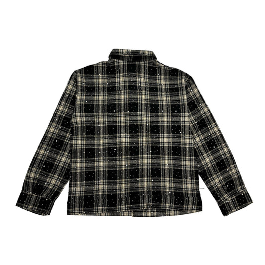 WATSON SPIDER WEB CRYSTAL BLACK AND WHITE DIP DYE FLANNEL SHIRT
