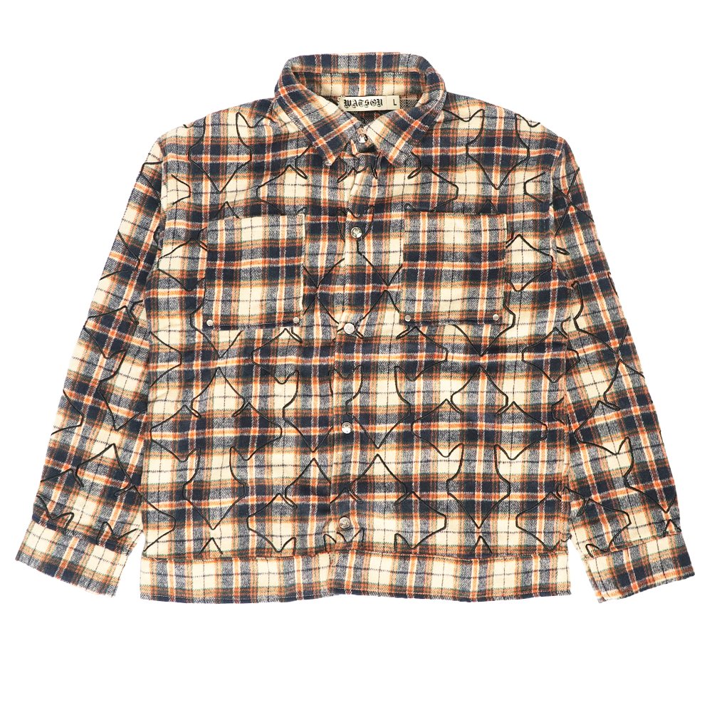 Watson Applique Cross Flannel Shirt, navy, orange and white plaid long-sleeve flannel