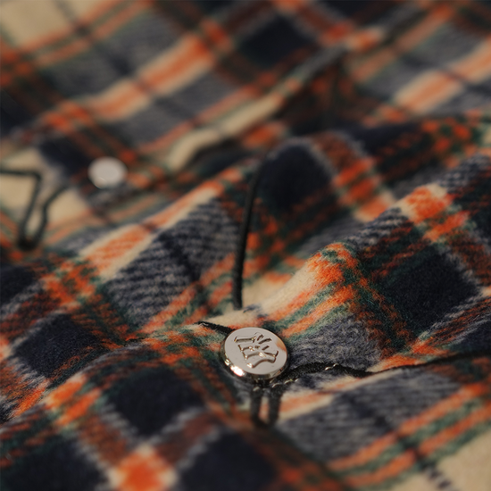 Watson Applique Cross Flannel Shirt, navy, orange and white plaid long-sleeve flannel – alternate view 3