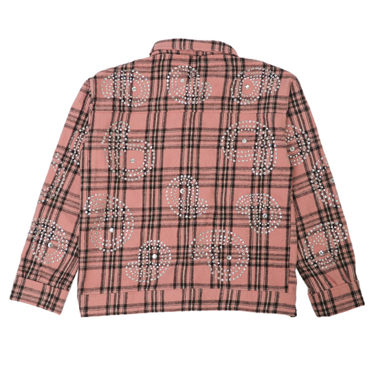 Watson Big Paisley Crystal Light Pink Flannel Shirt, pink and black plaid long-sleeve flannel – alternate view 2